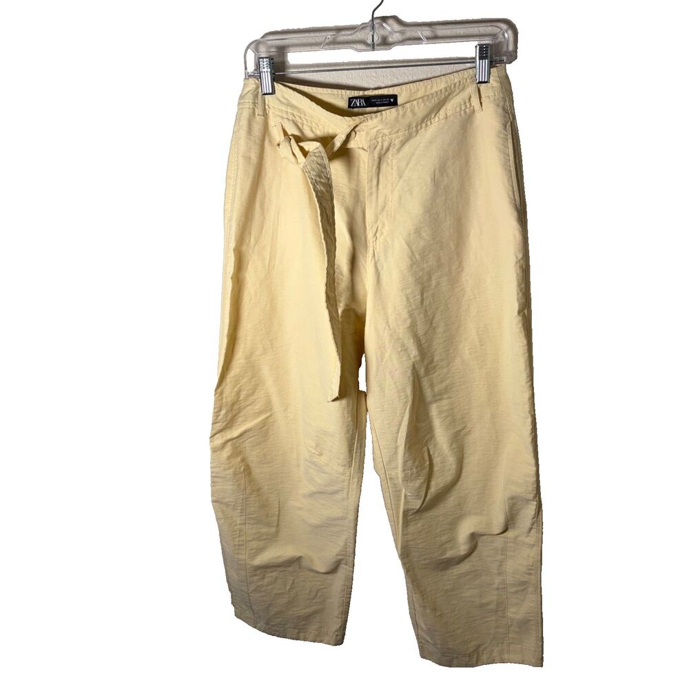 Zara Pants Women's Small Yellow Barrel Cropped Yellow Belted Lightweight